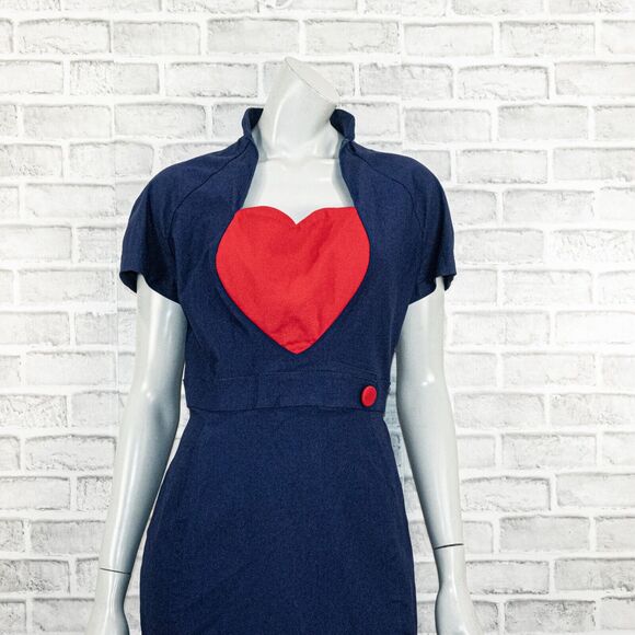 Pinup Couture Women's 50s Veronica Dress in Navy with red heard size XL - Picture 7 of 12